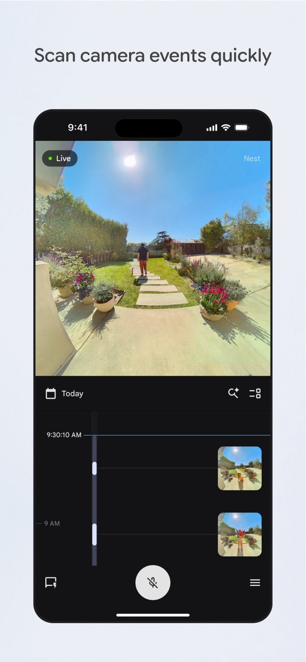 Google Home app showing the doorbell's live camera view and today's events